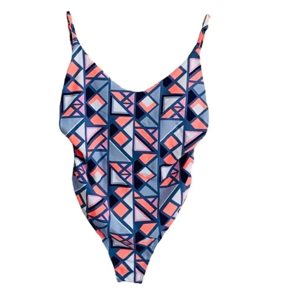 Aerie Geometric Print Voop Neck One Piece Swimsuit size Medium